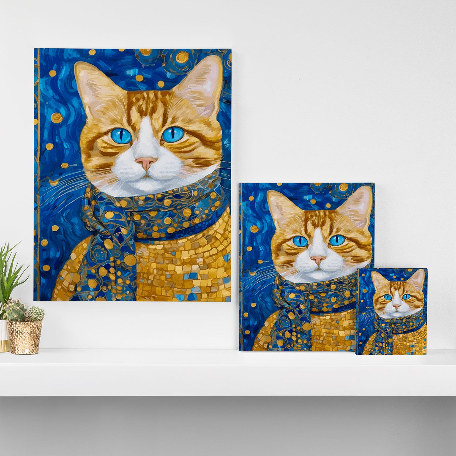 Klimt Tabby Cat with Blue Eyes and Beautiful Scarf Canvas Print Gallery Image 3