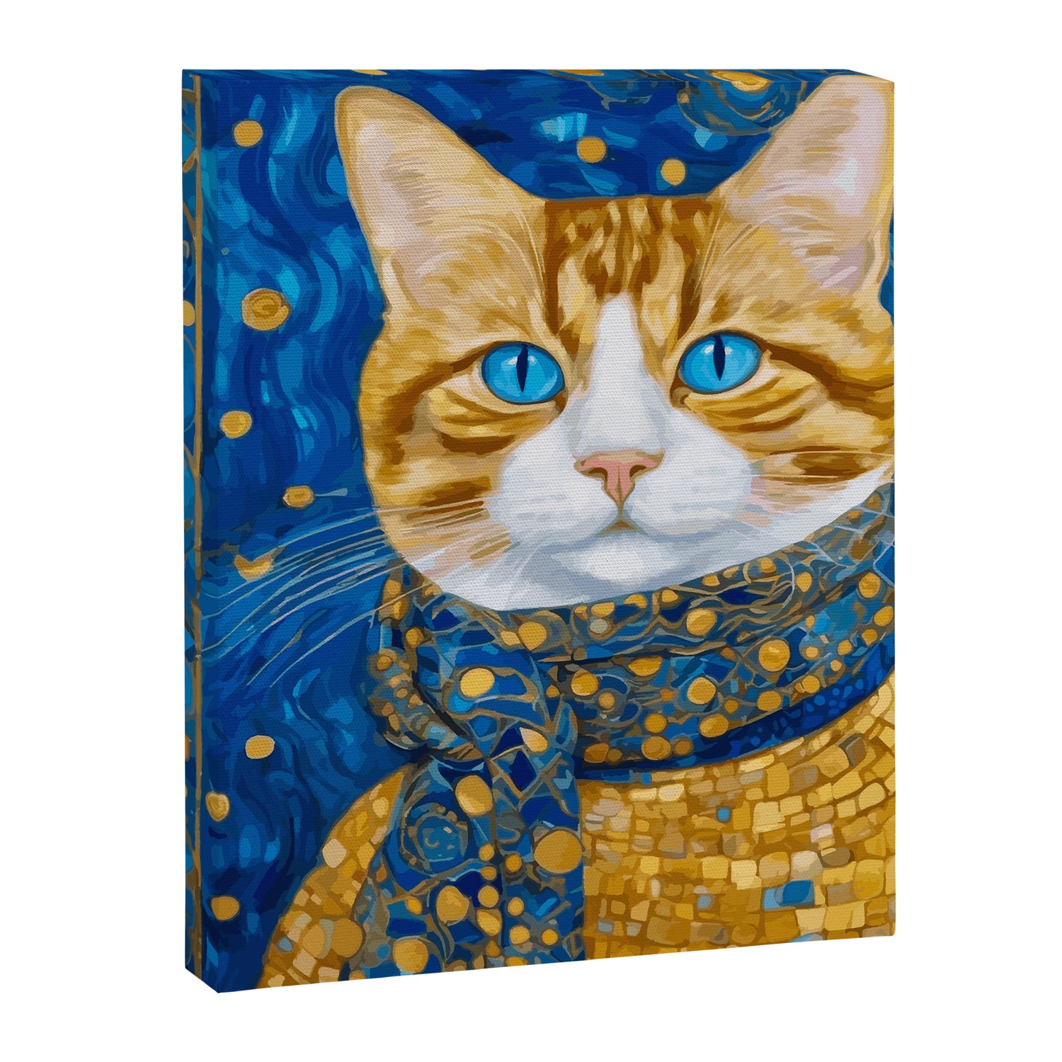 Klimt Tabby Cat with Blue Eyes and Beautiful Scarf Canvas Print Gallery Image 3
