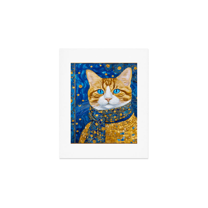Klimt Tabby Cat with Blue Eyes and Beautiful Scarf Art Print Gallery Image 1