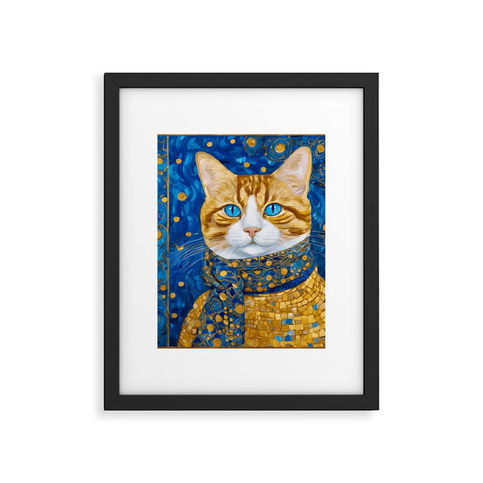 Klimt Tabby Cat with Blue Eyes and Beautiful Scarf Framed Art Print Gallery Image 1