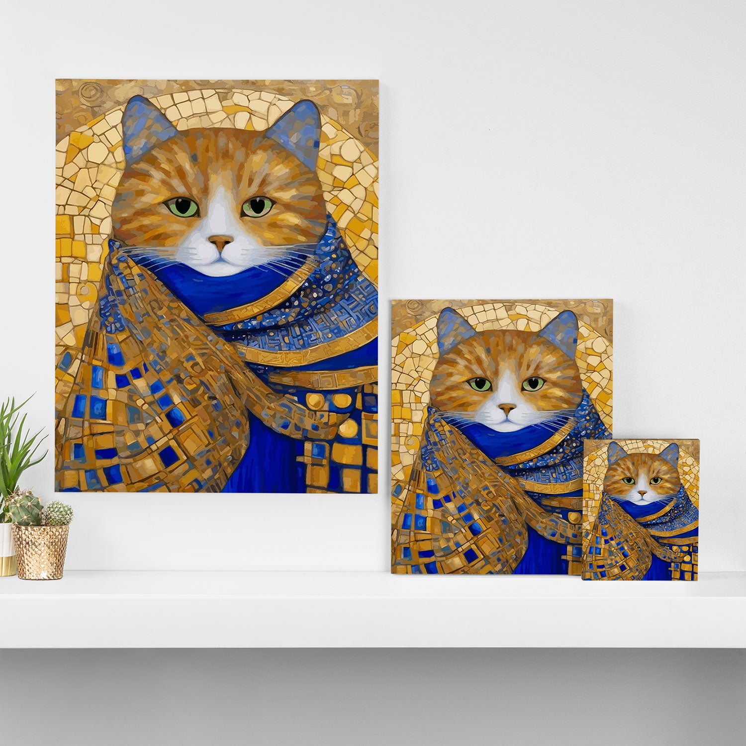 Klimt Tabby Cat with Green Eyes Canvas Print Gallery Image 3