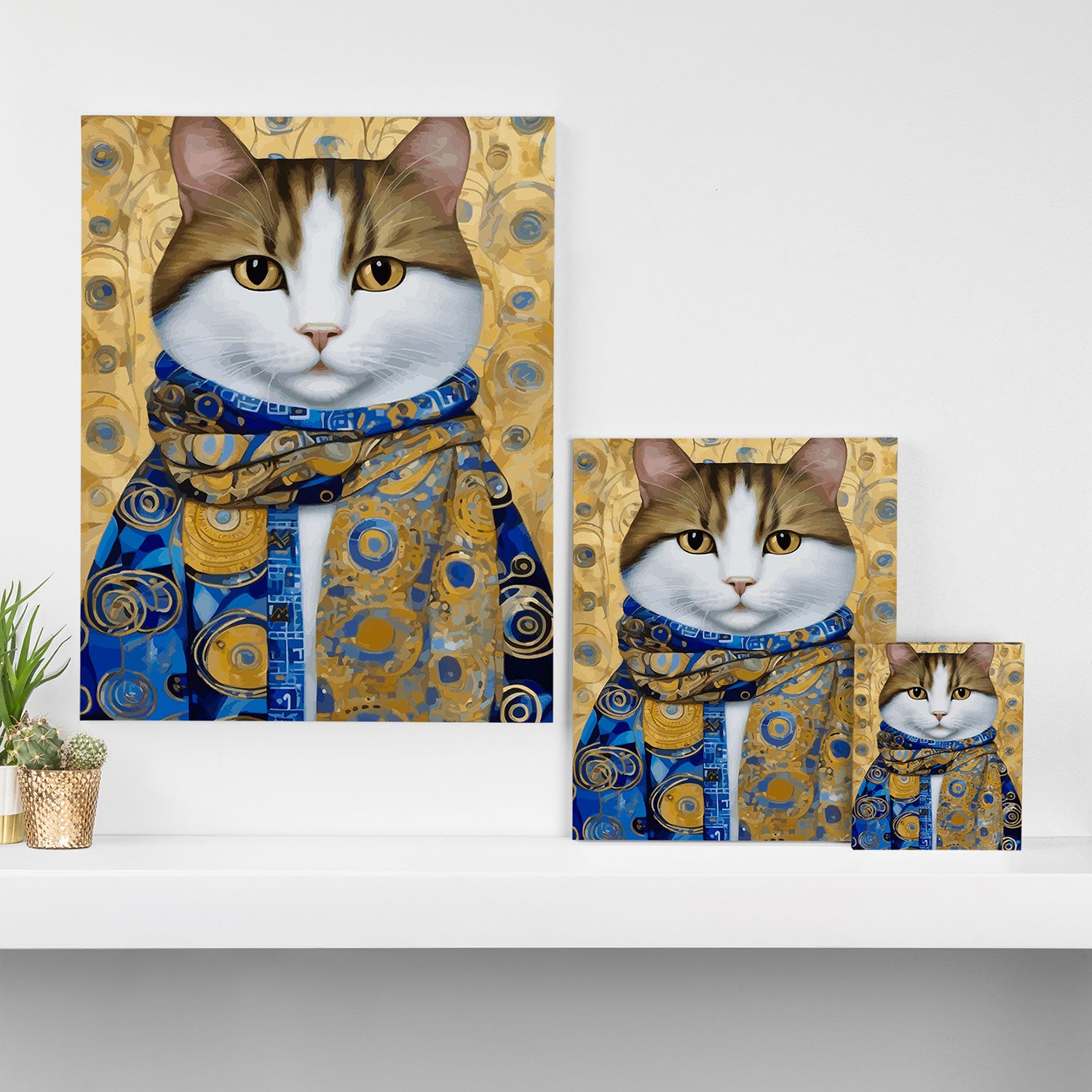 Klimt Tabby Cat with Warm Scarf Canvas Print Gallery Image 3