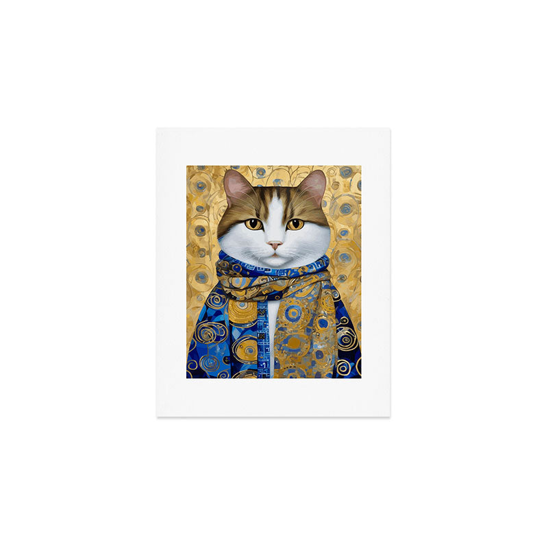 Klimt Tabby Cat with Warm Scarf Art Print Gallery Image 1