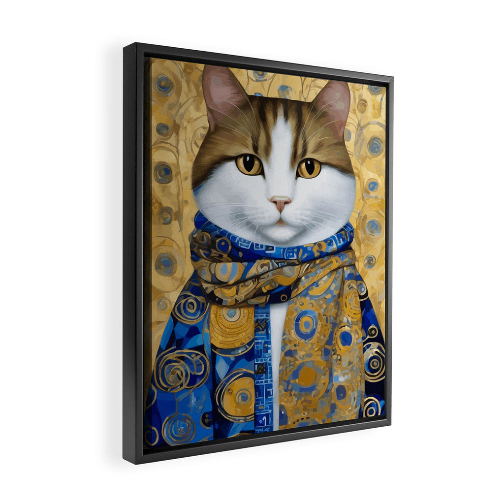 Klimt Tabby Cat with Warm Scarf Framed Canvas Print Gallery Image 2