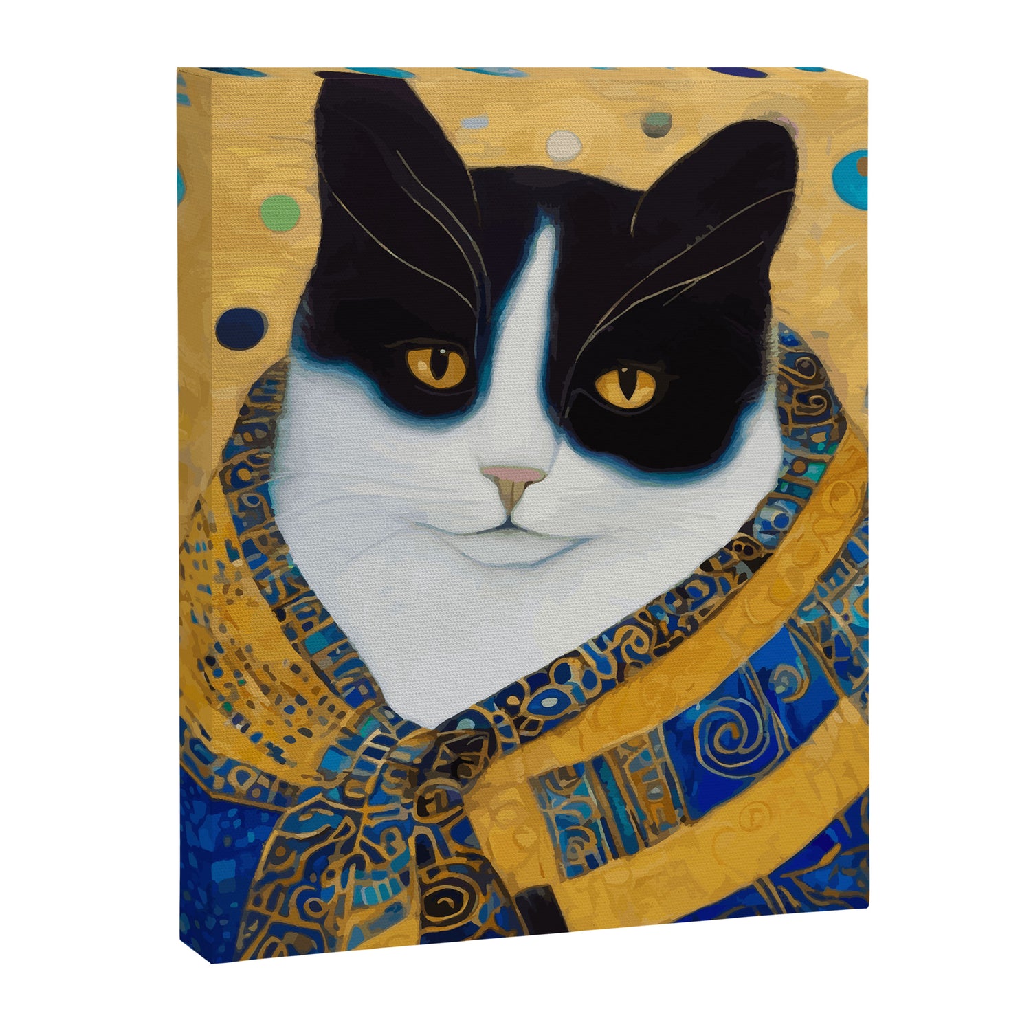 Klimt Tuxedo Cat with Golden Eyes Canvas Print Gallery Image 3