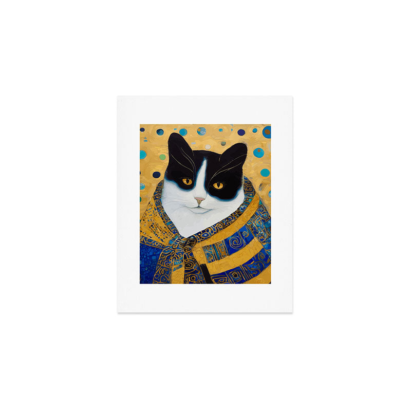 Klimt Tuxedo Cat with Golden Eyes Art Print Gallery Image 1