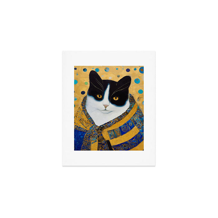 Klimt Tuxedo Cat with Golden Eyes Art Print Gallery Image 1