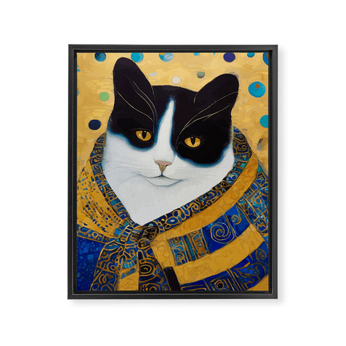 Klimt Tuxedo Cat with Golden Eyes Framed Canvas Print Gallery Image 1