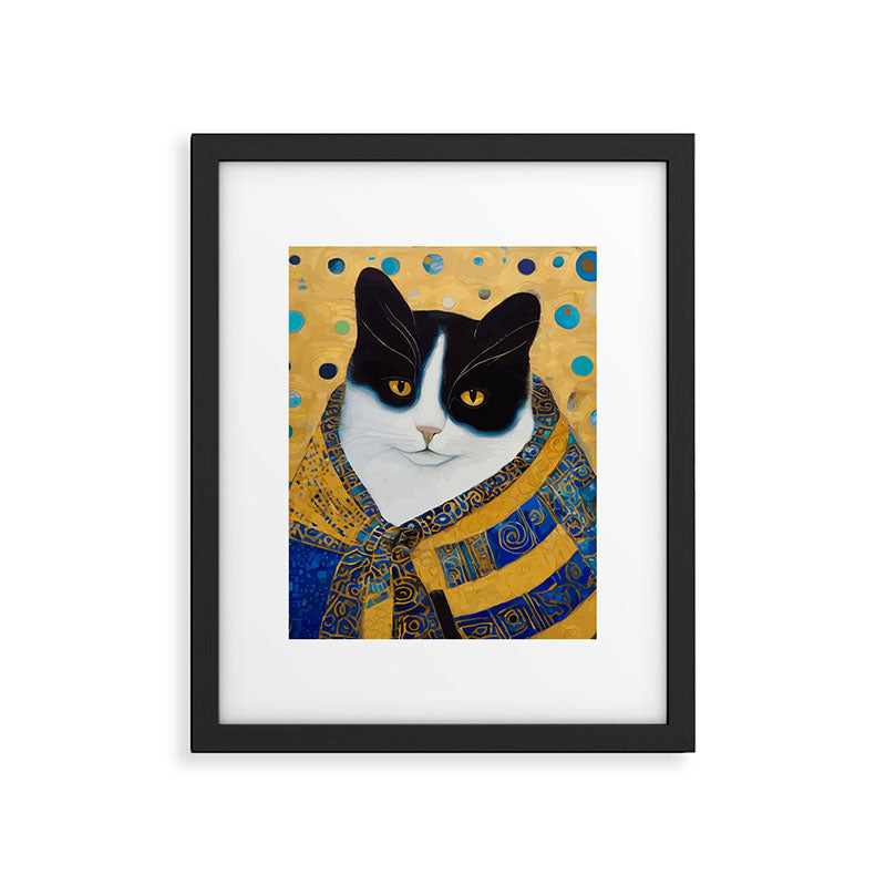 Klimt Tuxedo Cat with Golden Eyes Framed Art Print Gallery Image 6