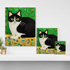 Klimt Tuxedo Cat with Green Eyes Canvas Print Gallery Image 3