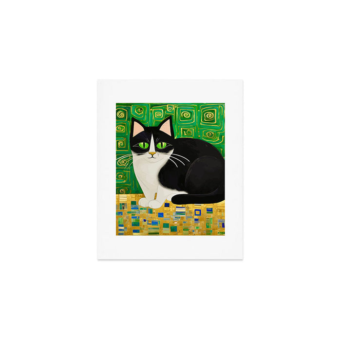 Klimt Tuxedo Cat with Green Eyes Art Print Gallery Image 1