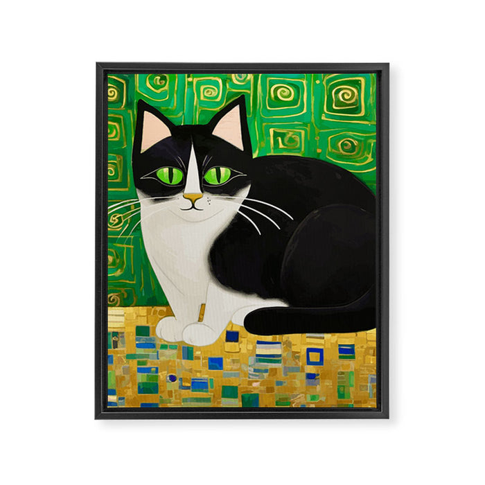 Klimt Tuxedo Cat with Green Eyes Framed Canvas Print Gallery Image 1