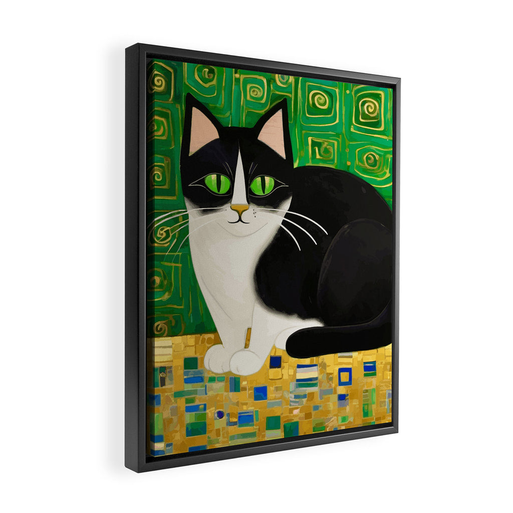 Klimt Tuxedo Cat with Green Eyes Framed Canvas Print Gallery Image 2
