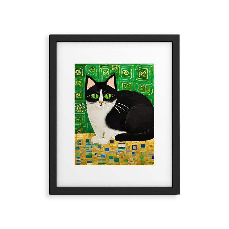 Klimt Tuxedo Cat with Green Eyes Framed Art Print Gallery Image 6