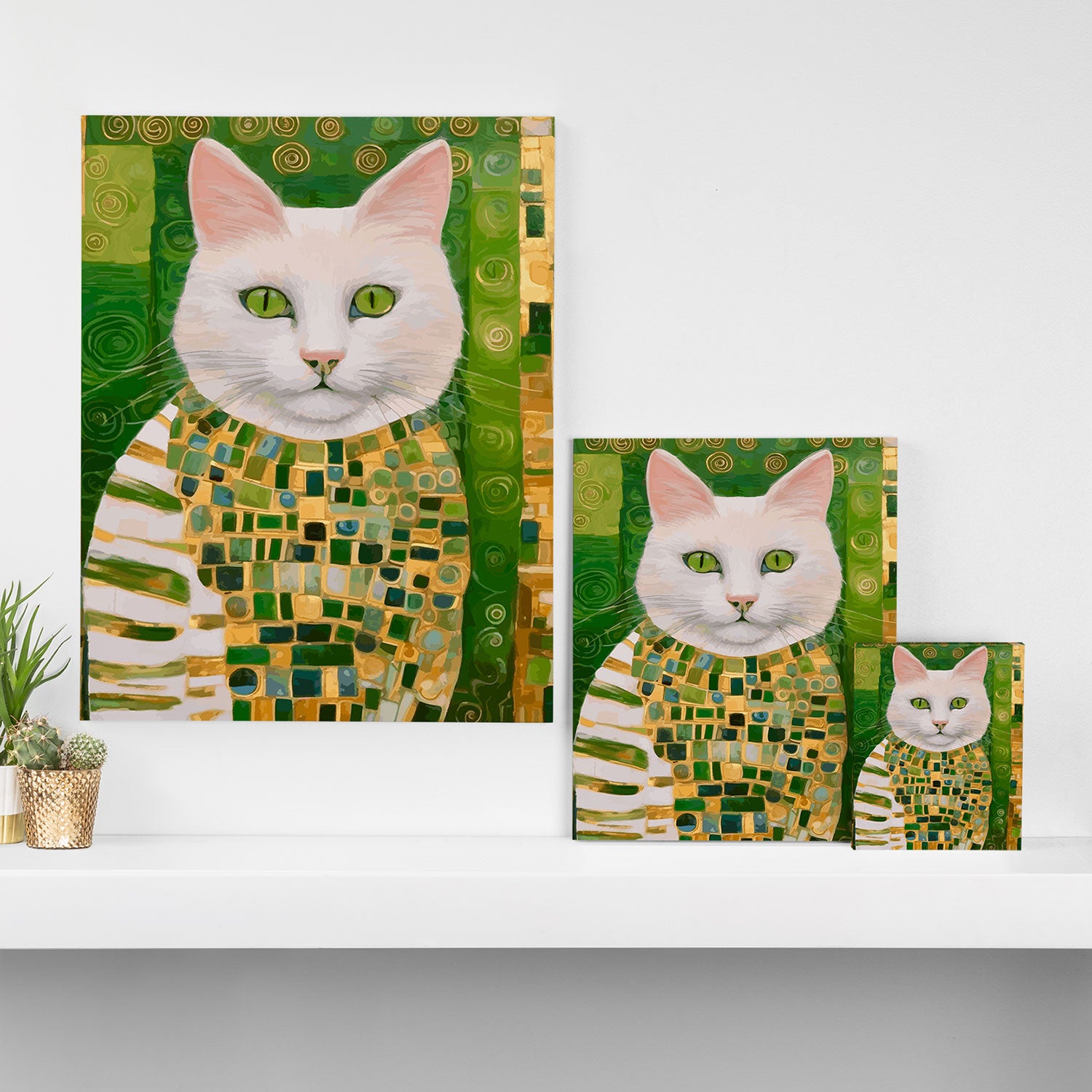 Klimt White Cat with Green Eyes Canvas Print Gallery Image 3