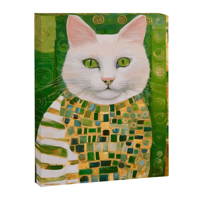 Klimt White Cat with Green Eyes Canvas Print Gallery Image 1