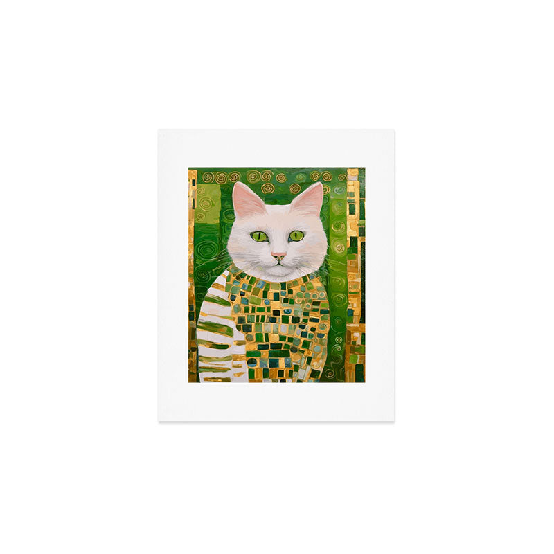 Klimt White Cat with Green Eyes Art Print Gallery Image 1