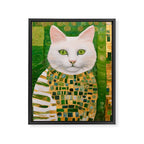 Klimt White Cat with Green Eyes Framed Canvas Print Gallery Image 3