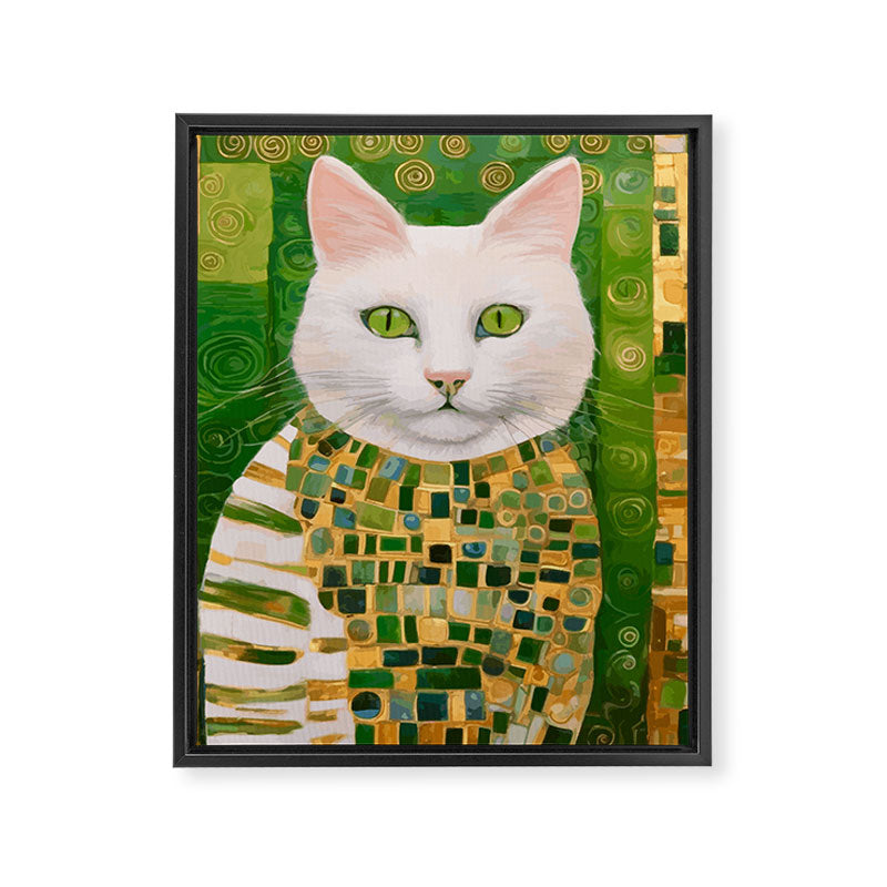 Klimt White Cat with Green Eyes Framed Canvas Print Gallery Image 8