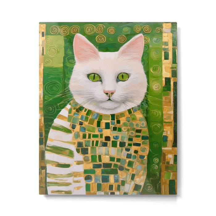 Klimt White Cat with Green Eyes Metal Print Gallery Image 1