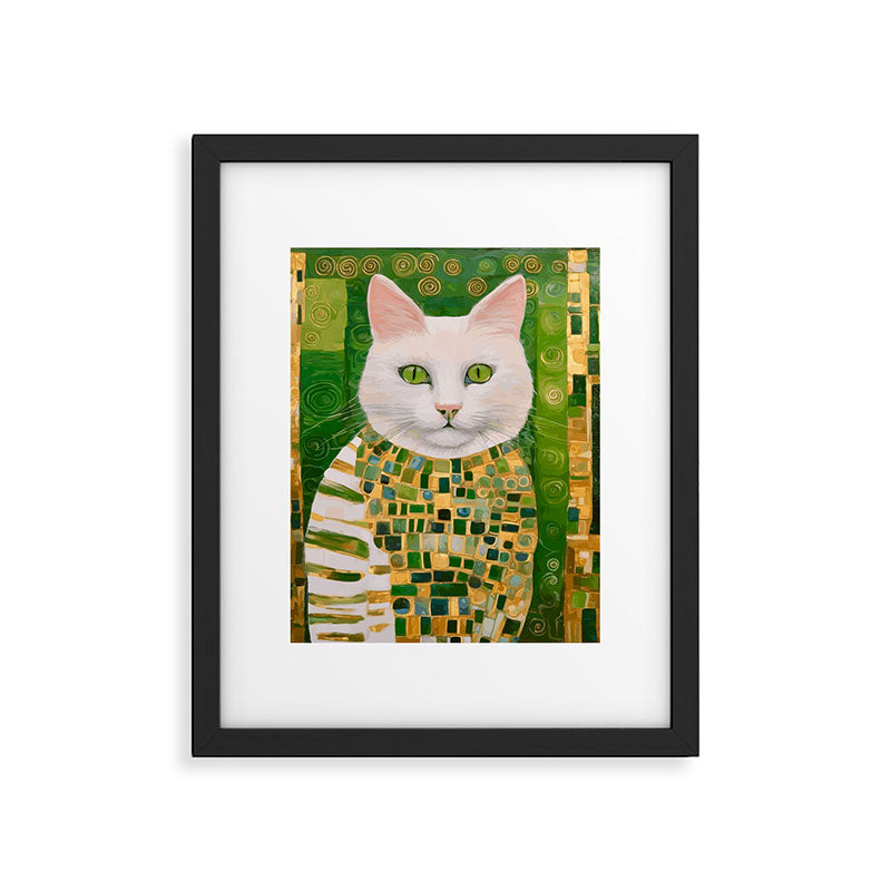 Klimt White Cat with Green Eyes Framed Art Print Gallery Image 6