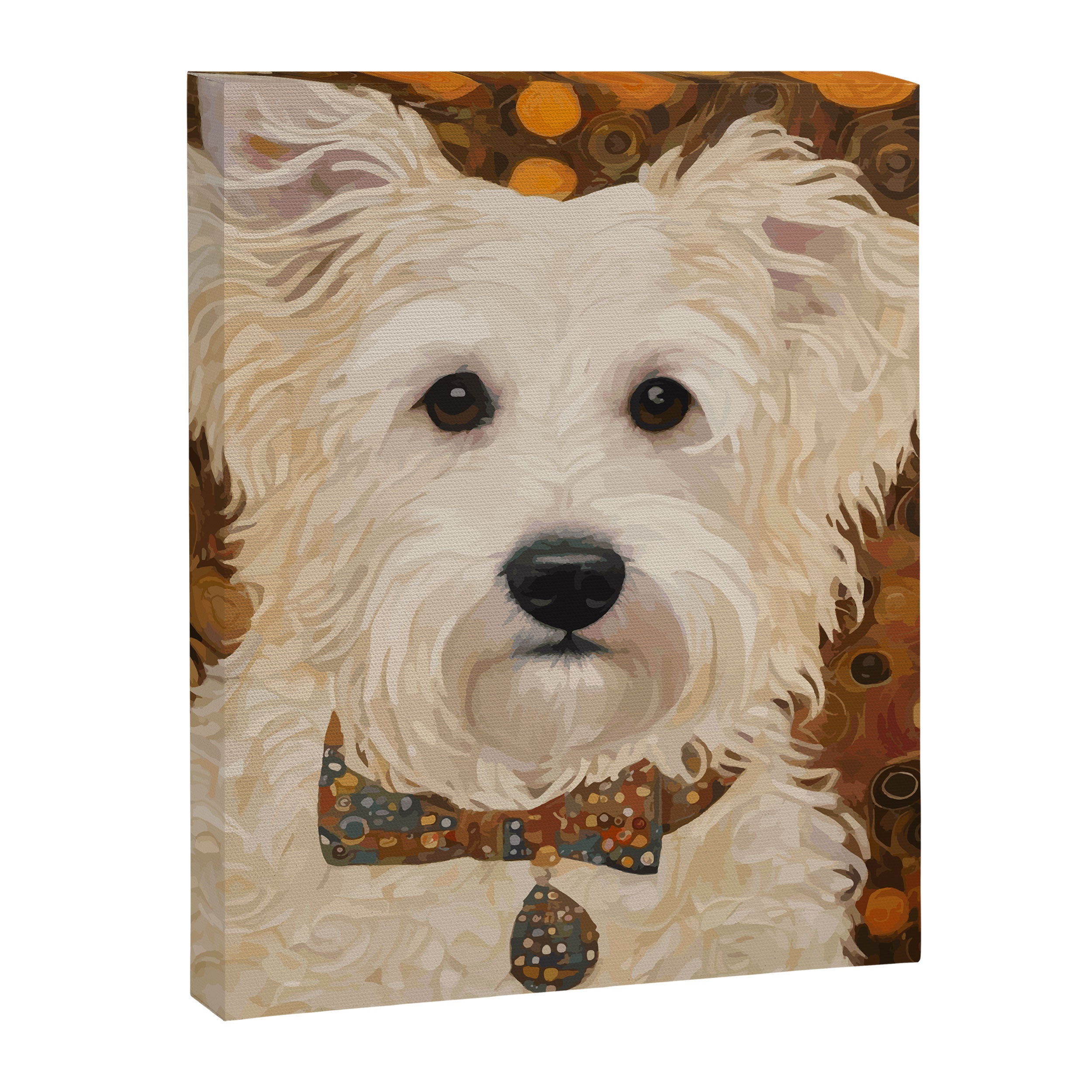 Klimt White Dog with Brown Eyes Canvas Print Gallery Image 8
