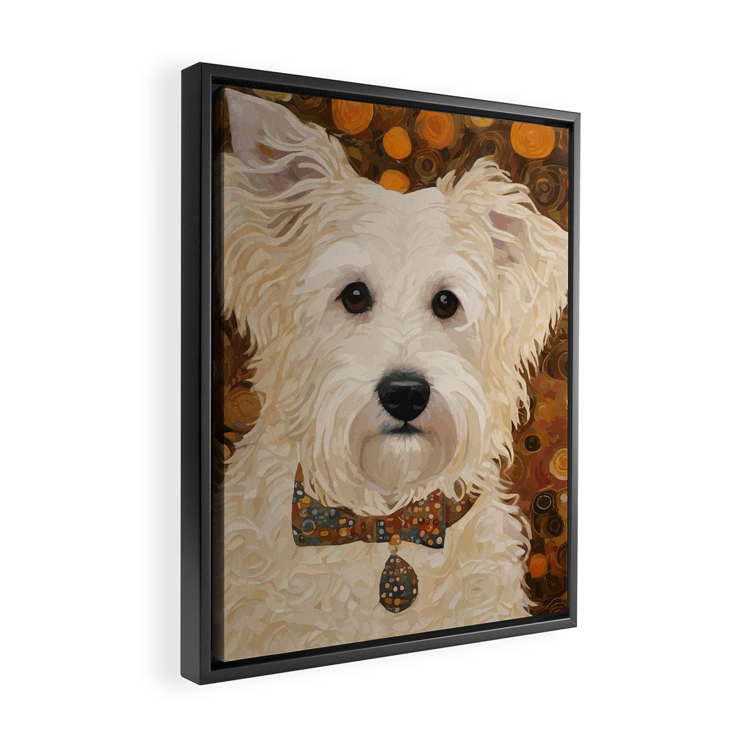 Klimt White Dog with Brown Eyes Framed Canvas Print Gallery Image 2