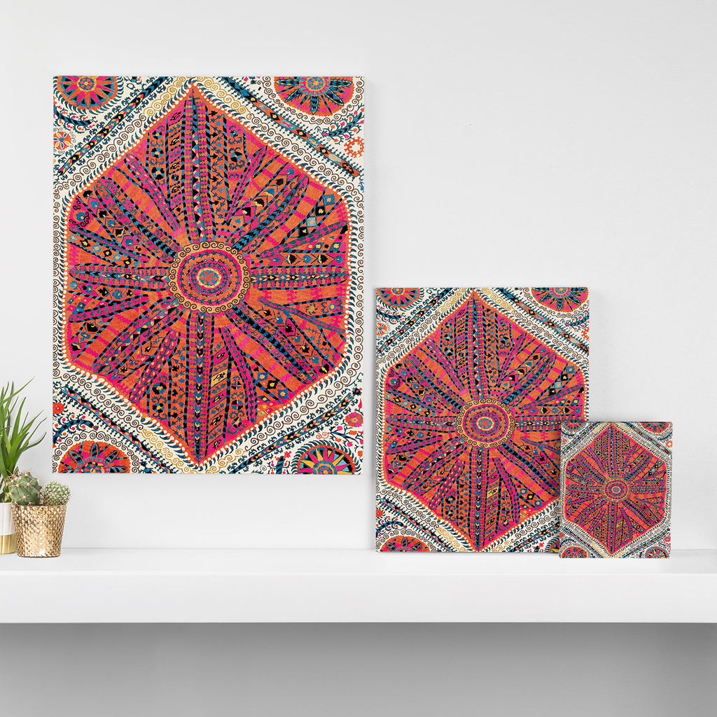 Large Medallion Suzani Bokhara Uzbekistan Embroidery Print Canvas Print Gallery Image 3