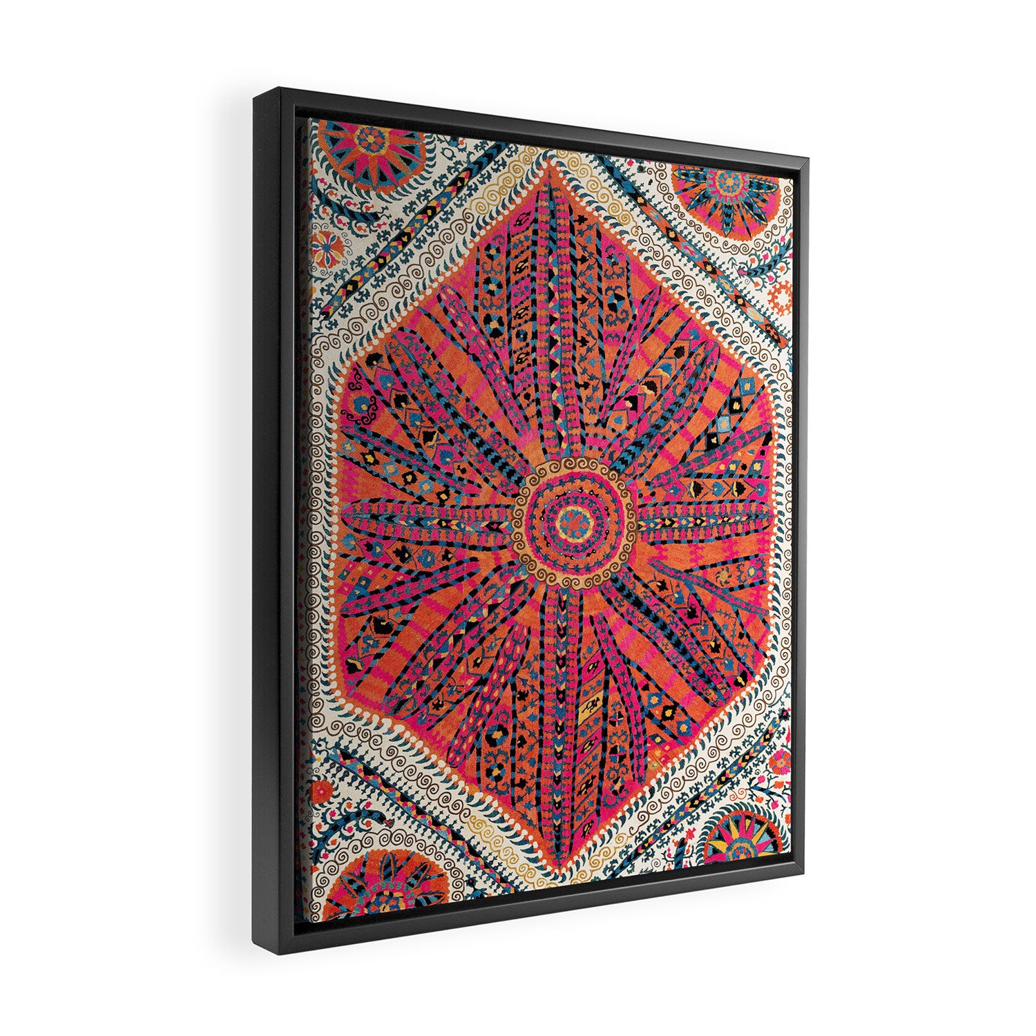 Large Medallion Suzani Bokhara Uzbekistan Embroidery Print Framed Canvas Print Gallery Image 2