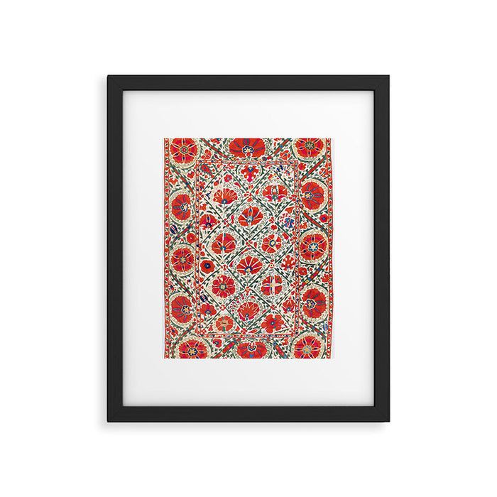 Large Medallion Suzani Bokhara Uzbekistan Floral Embroidery Print Framed Art Print Gallery Image 1