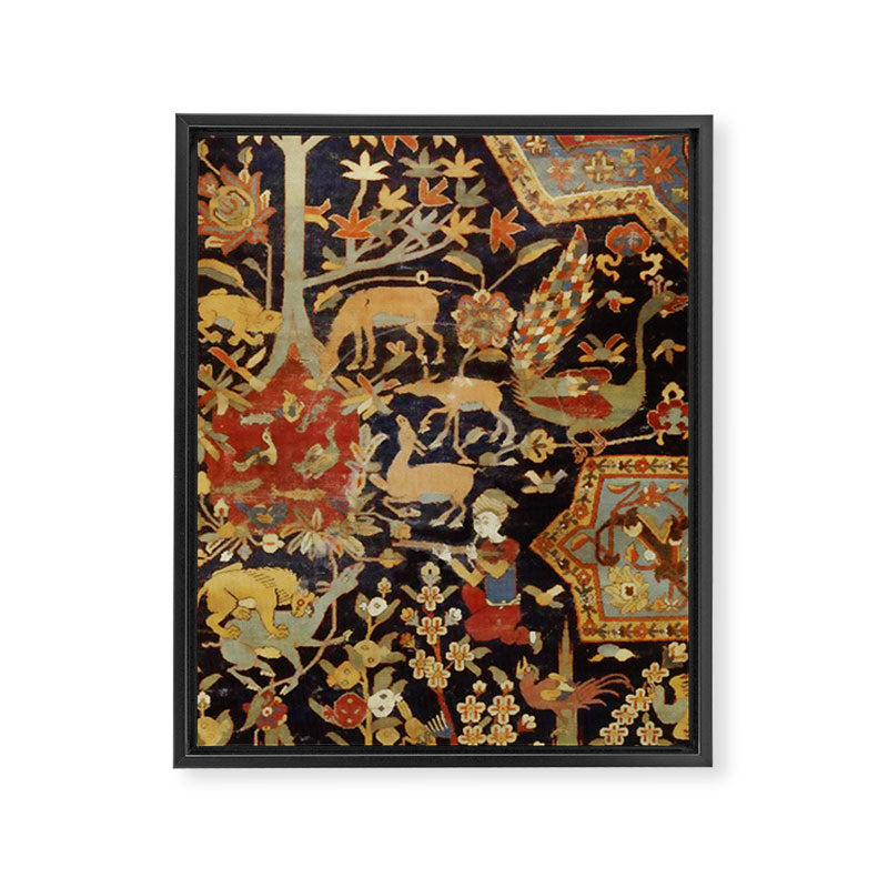 Mantes Antique Persian Animal Rug Print Framed Canvas Print Gallery Image 3