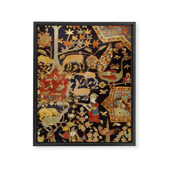Mantes Antique Persian Animal Rug Print Framed Canvas Print Gallery Image 1