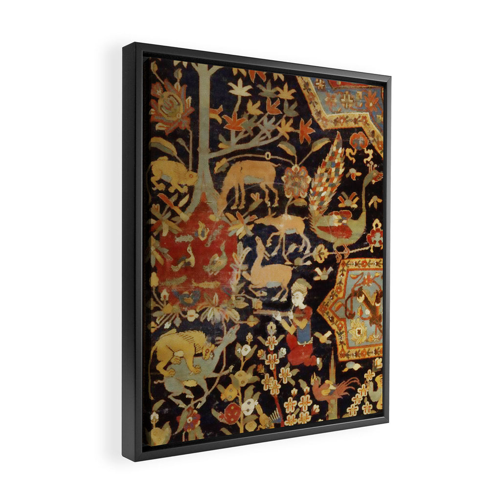 Mantes Antique Persian Animal Rug Print Framed Canvas Print Gallery Image 2
