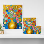 Many Abstract Flowers in a Gold Vase Canvas Print Gallery Image 3