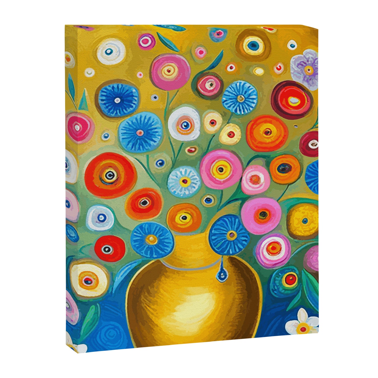 Many Abstract Flowers in a Gold Vase Canvas Print Gallery Image 3