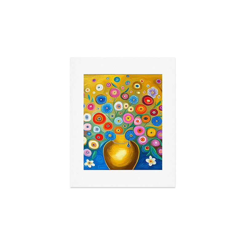 Many Abstract Flowers in a Gold Vase Art Print Gallery Image 1