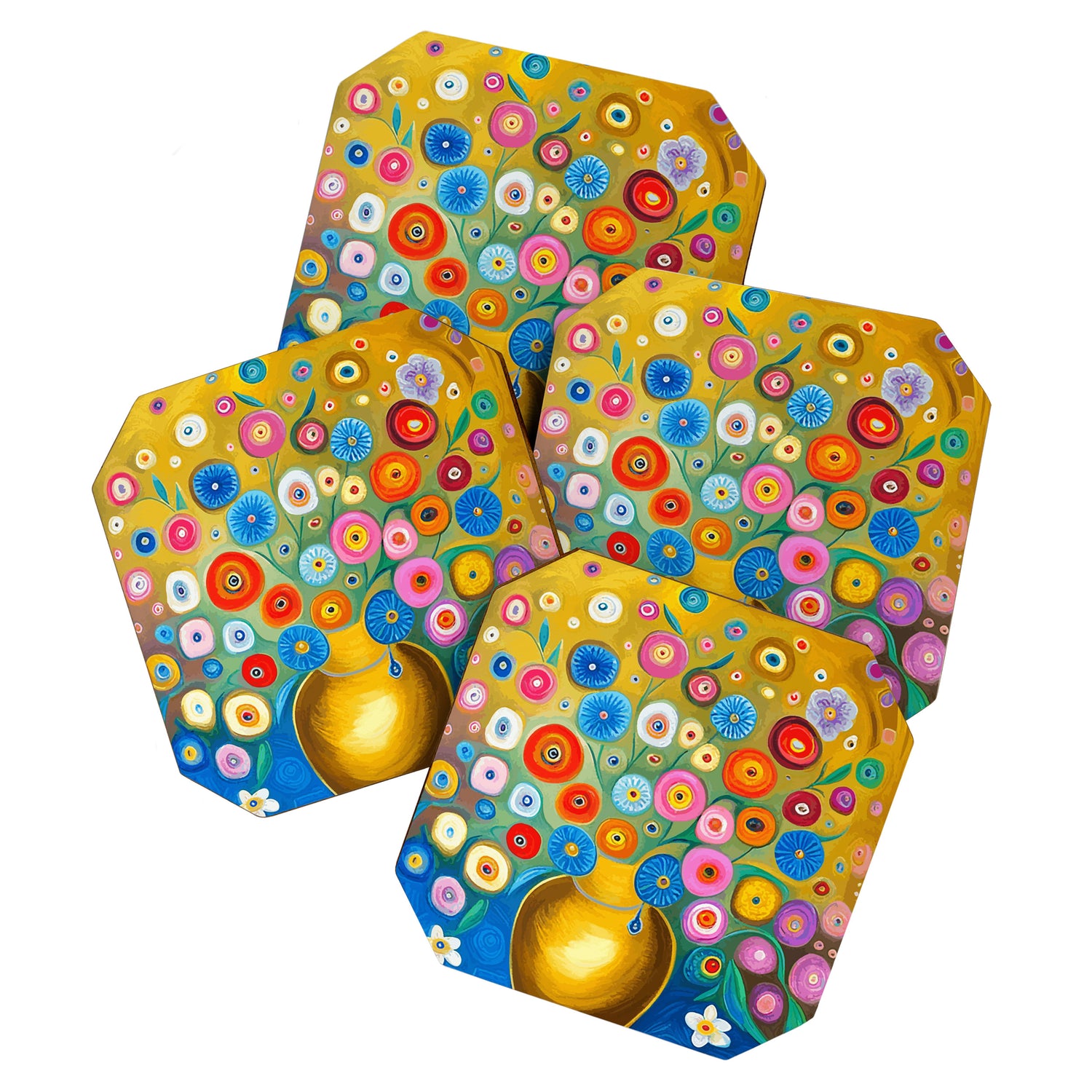 Many Abstract Flowers in a Gold Vase Coaster Gallery Image 1