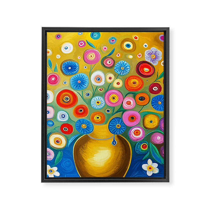 Many Abstract Flowers in a Gold Vase Framed Canvas Print Gallery Image 3