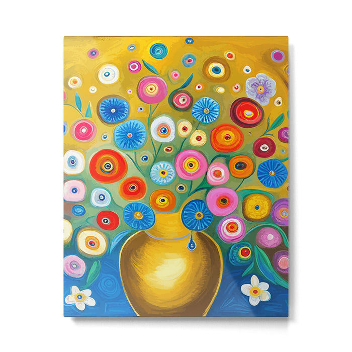 Many Abstract Flowers in a Gold Vase Metal Print Gallery Image 1