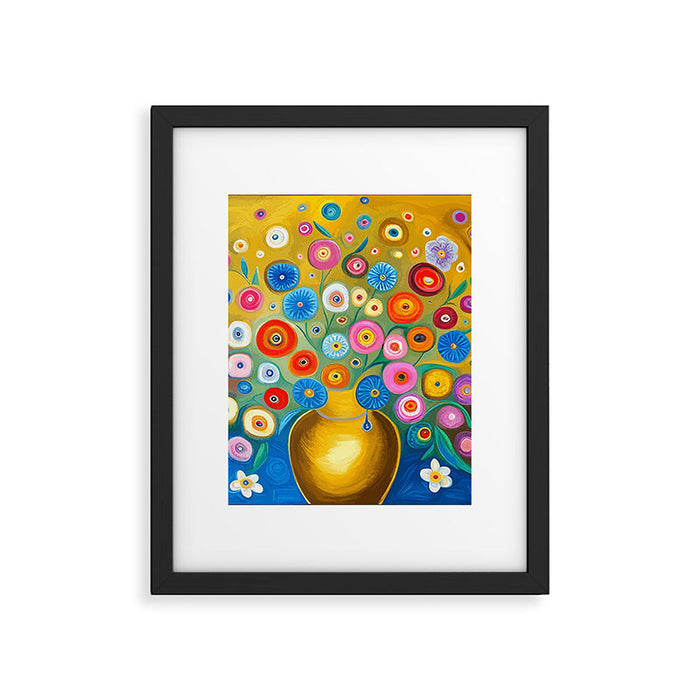 Many Abstract Flowers in a Gold Vase Framed Art Print Gallery Image 1