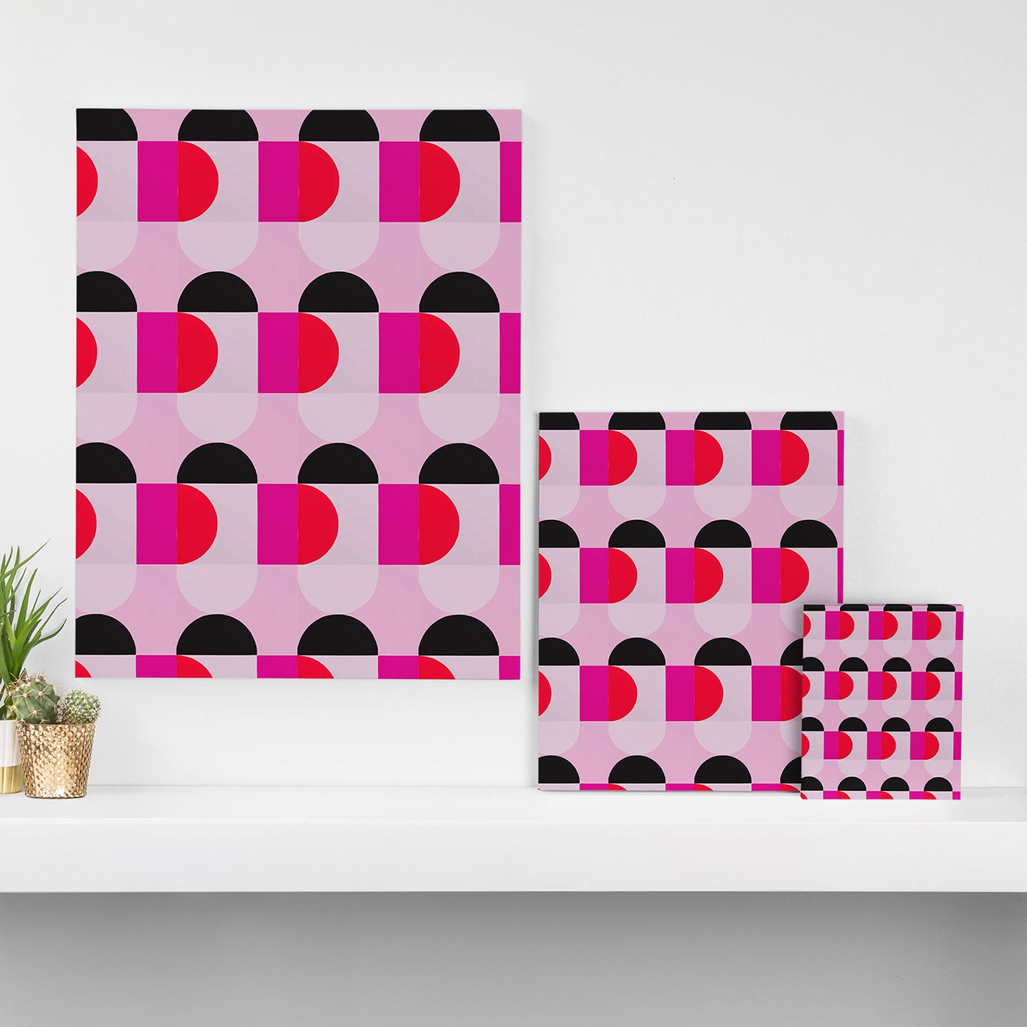 Mid Century Modern Pink Red Black Geometric Canvas Print Gallery Image 3