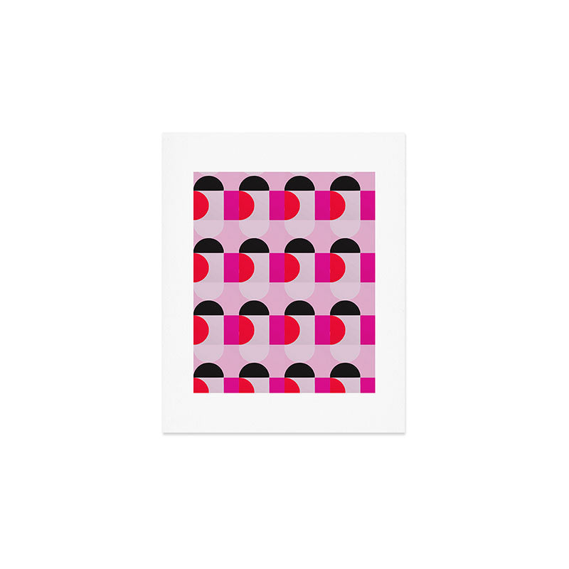 Mid Century Modern Pink Red Black Geometric Art Print Gallery Image 1