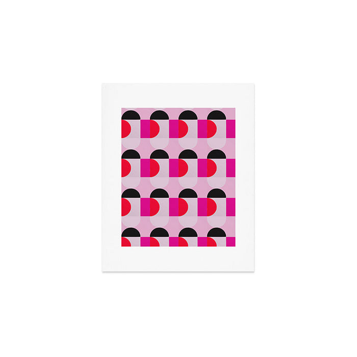 Mid Century Modern Pink Red Black Geometric Art Print Gallery Image 1