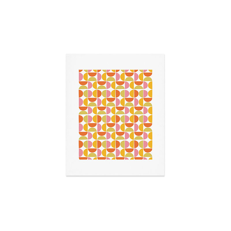 Mid Century Modern Pink Red Green Orange Geometric Art Print Gallery Image 1