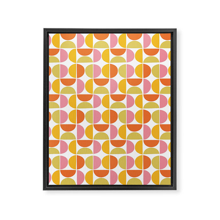 Mid Century Modern Pink Red Green Orange Geometric Framed Canvas Print Gallery Image 1
