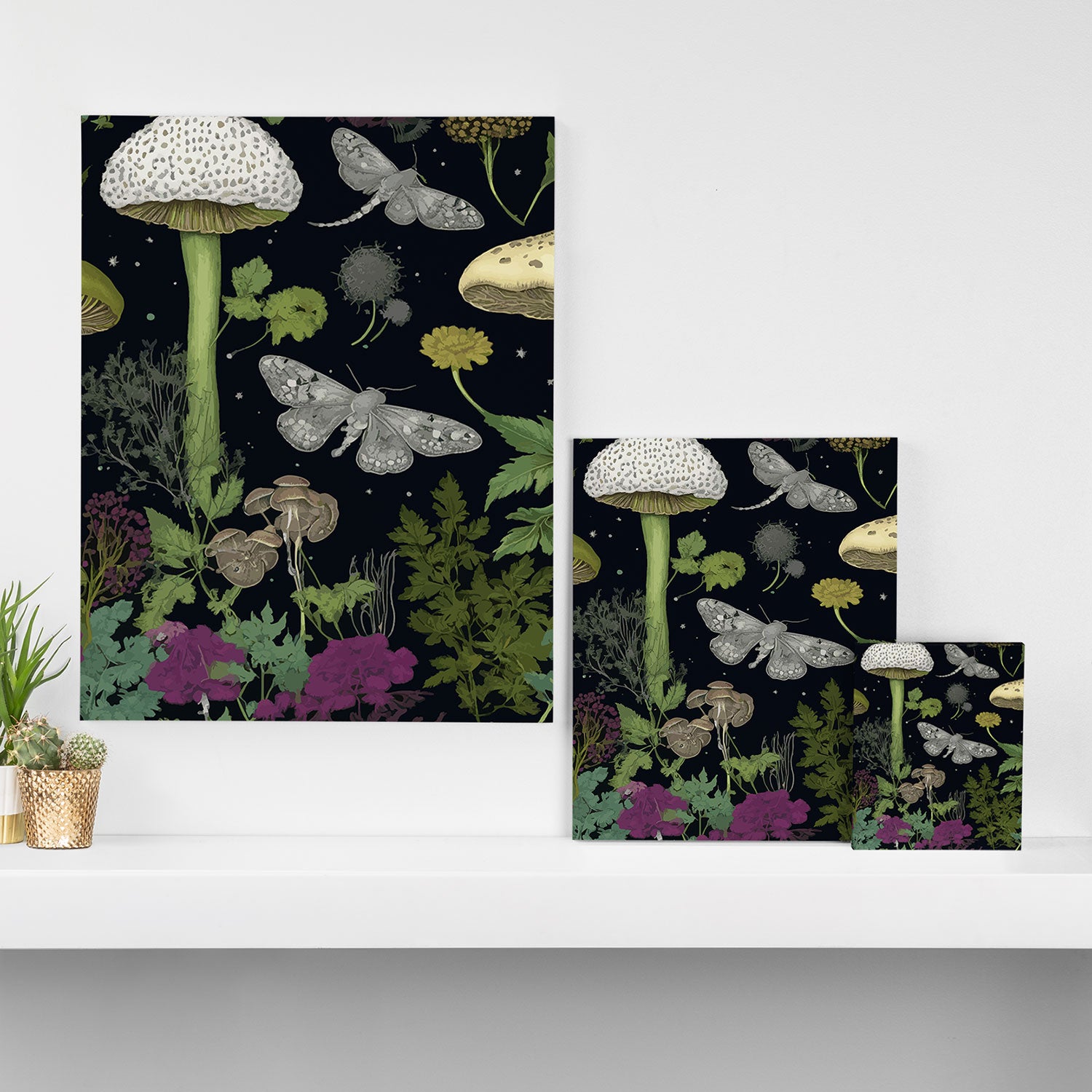 Mystery Night Garden with Moths Mushrooms and Hemlock Canvas Print Gallery Image 3