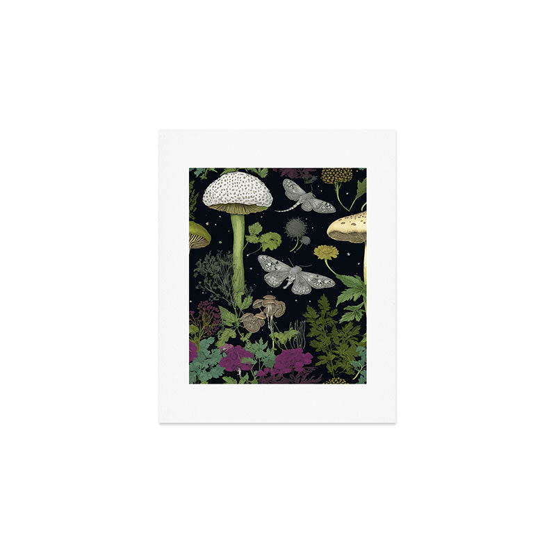 Mystery Night Garden with Moths Mushrooms and Hemlock Art Print Gallery Image 1