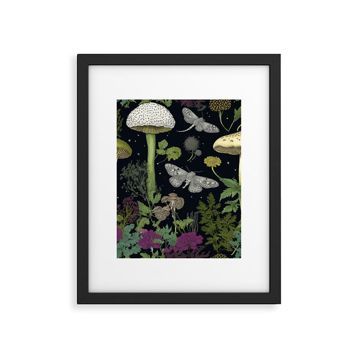 Mystery Night Garden with Moths Mushrooms and Hemlock Framed Art Print Gallery Image 1