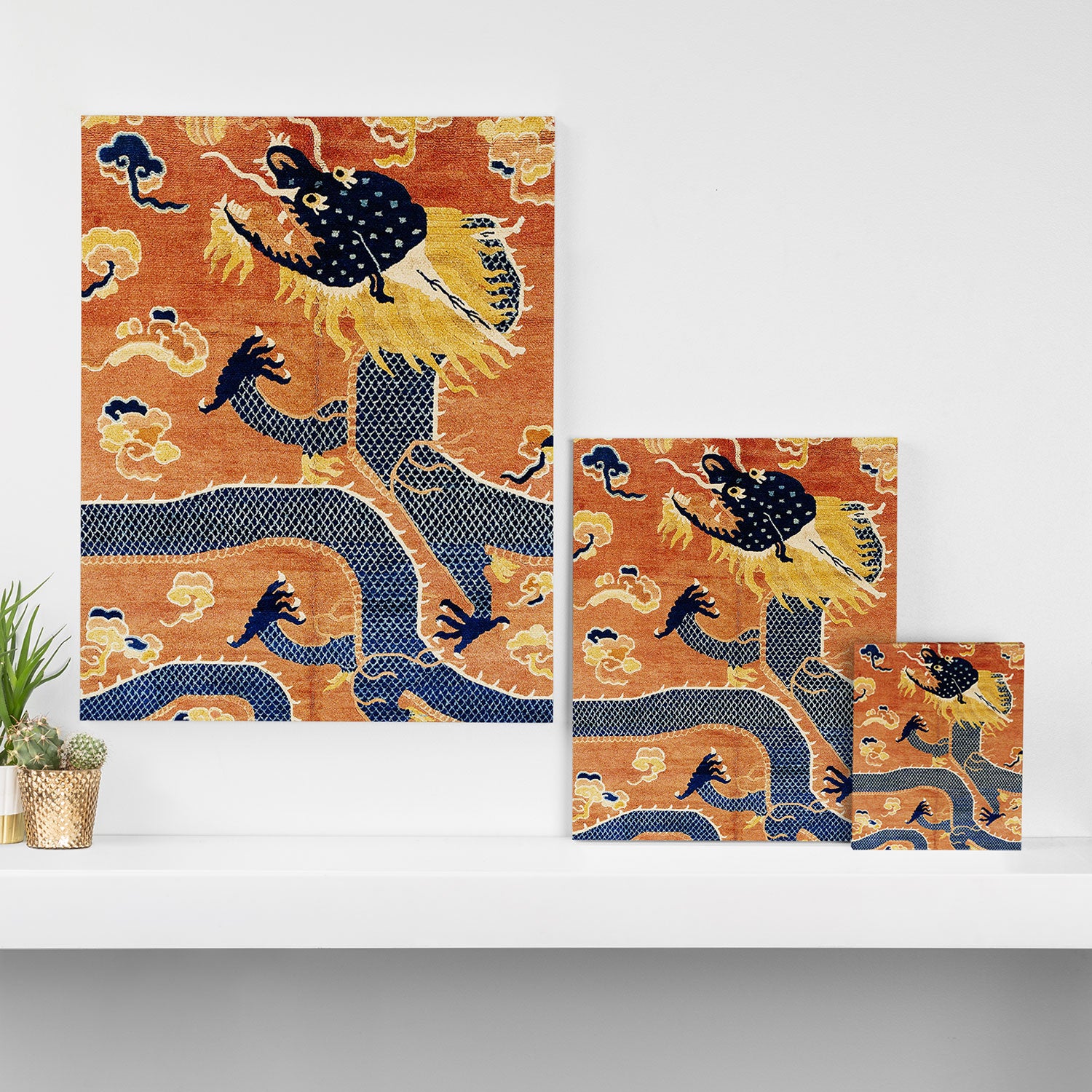 Ningxia Blue Dragon Chinese Pillar Antique Rug Print Canvas Print Gallery Image 3