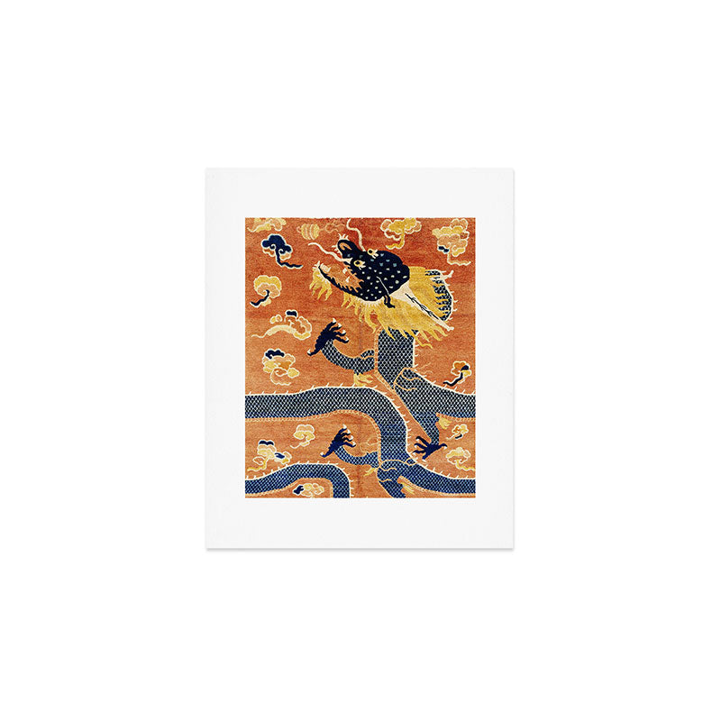 Ningxia Blue Dragon Chinese Pillar Antique Rug Print Art Print Gallery Image 1
